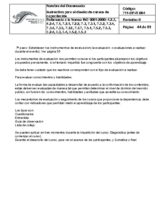 Nombre del Documento: Instructivo para el diseño de cursos de capacitación Referencia a la