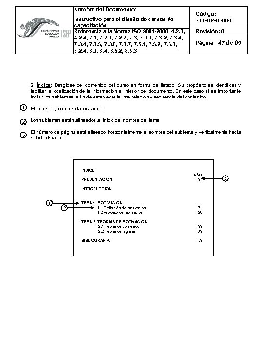 Nombre del Documento: Instructivo para el diseño de cursos de capacitación Referencia a la