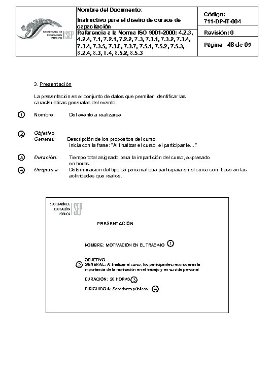 Nombre del Documento: Instructivo para el diseño de cursos de capacitación Referencia a la