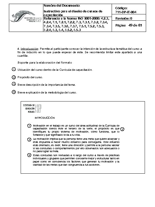 Nombre del Documento: Instructivo para el diseño de cursos de capacitación Referencia a la