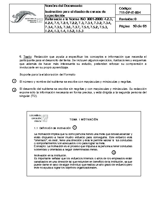 Nombre del Documento: Instructivo para el diseño de cursos de capacitación Referencia a la