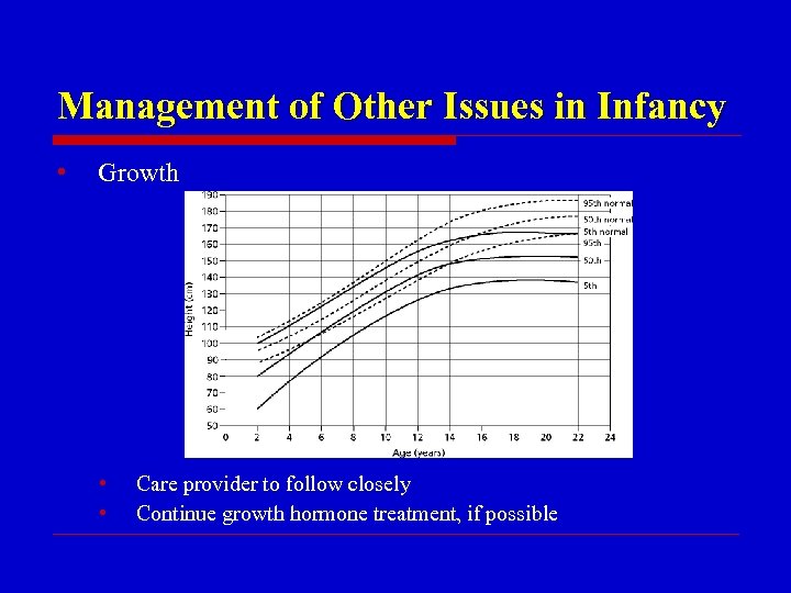Management of Other Issues in Infancy • Growth • • Care provider to follow