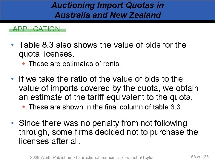 Auctioning Import Quotas in Australia and New Zealand APPLICATION • Table 8. 3 also