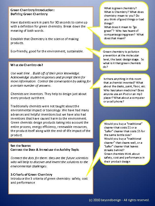 What is green chemistry? What is Chemistry? What does chemistry mean to you? Do