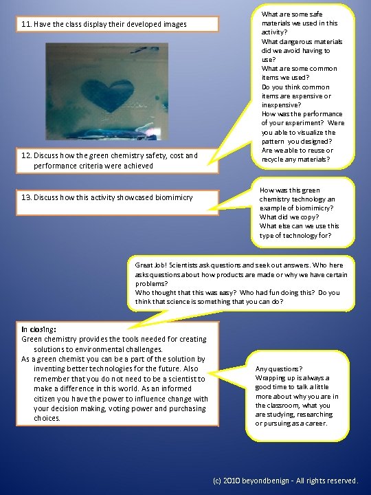 11. Have the class display their developed images 12. Discuss how the green chemistry