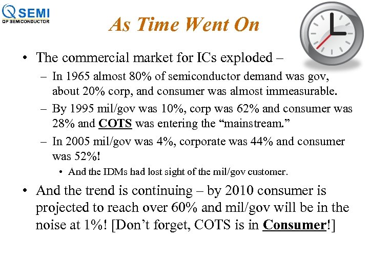 As Time Went On • The commercial market for ICs exploded – – In
