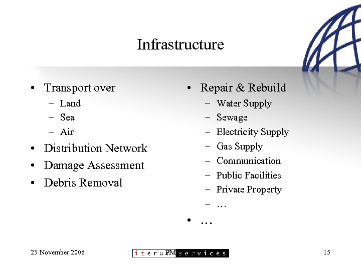 Infrastructure • Transport over • Repair & Rebuild – Land – Sea – Air