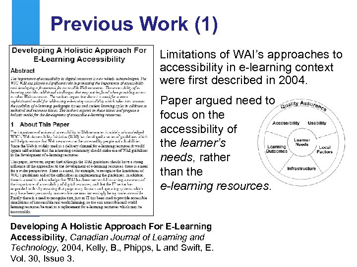 Previous Work (1) Limitations of WAI’s approaches to accessibility in e-learning context were first