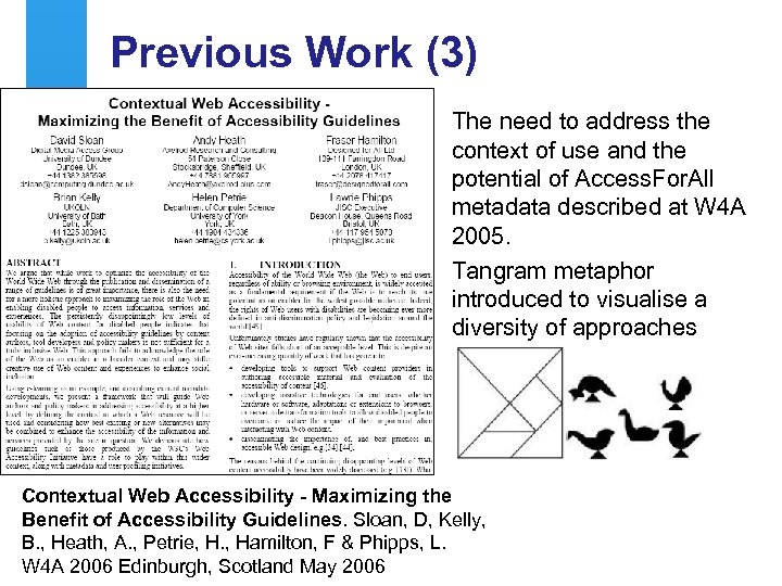 Previous Work (3) The need to address the context of use and the potential