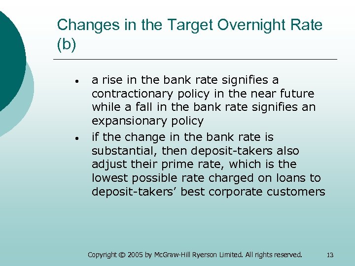 Changes in the Target Overnight Rate (b) • • a rise in the bank
