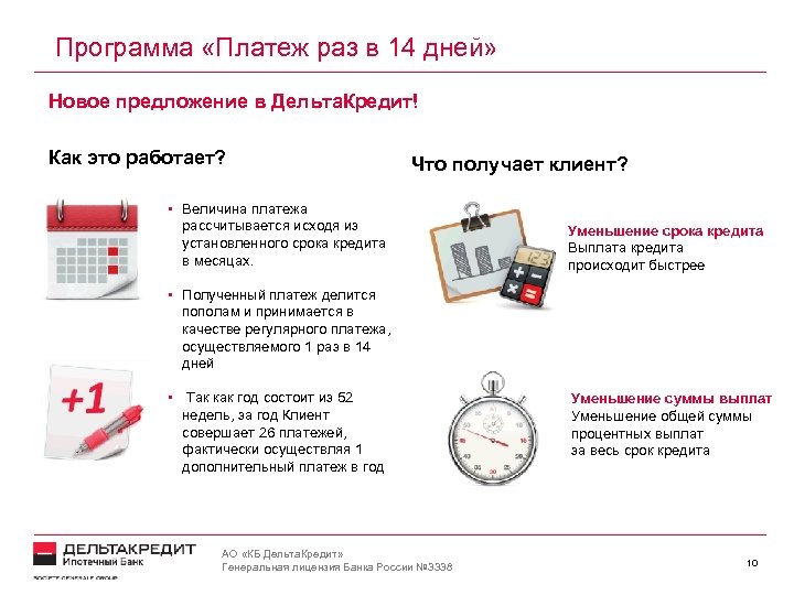 Программа «Платеж раз в 14 дней» Новое предложение в Дельта. Кредит! Как это работает?