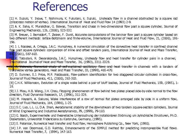 References [1] H. Suzuki, Y. Inoue, T. Nishimura, K. Fukutani, k. Suzuki, Unsteady flow