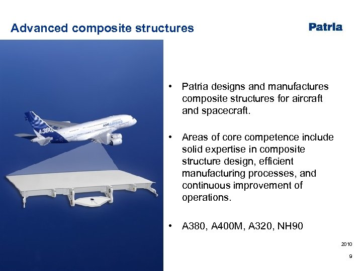 Advanced composite structures • Patria designs and manufactures composite structures for aircraft and spacecraft.