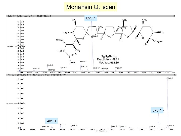 Monensin Q 1 scan 693. 7 675. 4 461. 3 