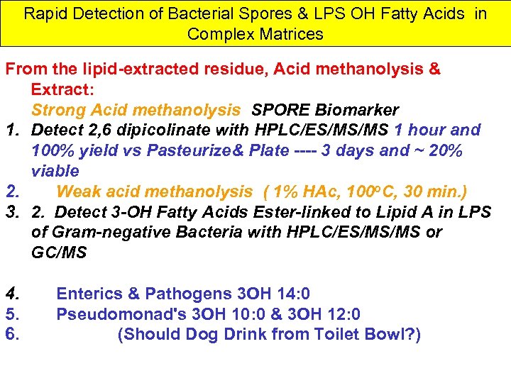 Rapid Detection of Bacterial Spores & LPS OH Fatty Acids in Complex Matrices From
