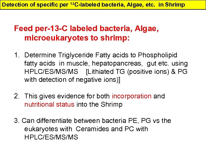 Detection of specific per 13 C-labeled bacteria, Algae, etc. in Shrimp Feed per-13 -C