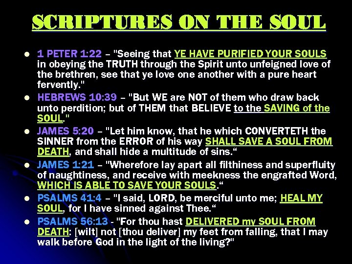 SCRIPTURES ON THE SOUL l l l 1 PETER 1: 22 – 