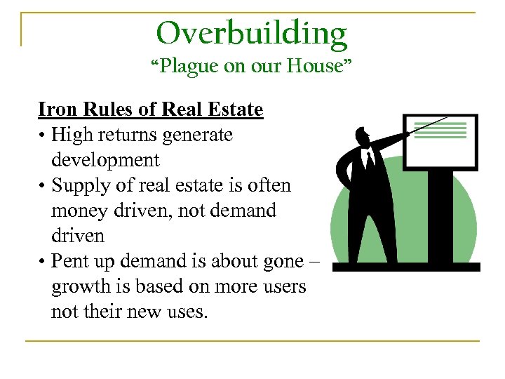 Overbuilding “Plague on our House” Iron Rules of Real Estate • High returns generate