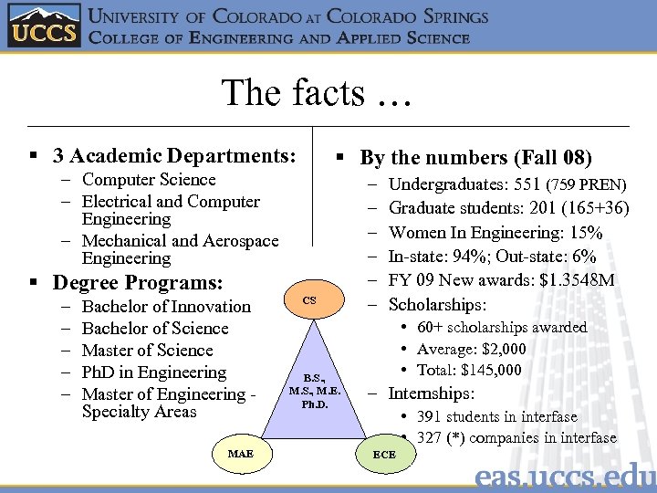 The facts … § 3 Academic Departments: § By the numbers (Fall 08) –