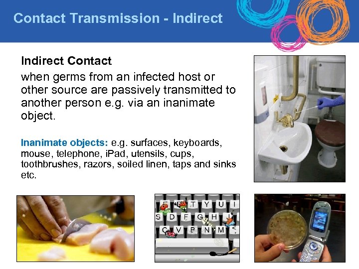 Contact Transmission - Indirect Contact when germs from an infected host or other source