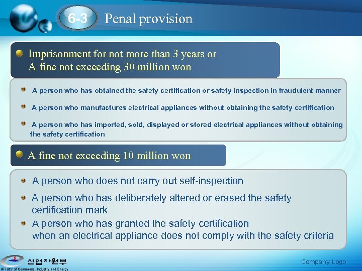 6 -3 Penal provision Imprisonment for not more than 3 years or A fine