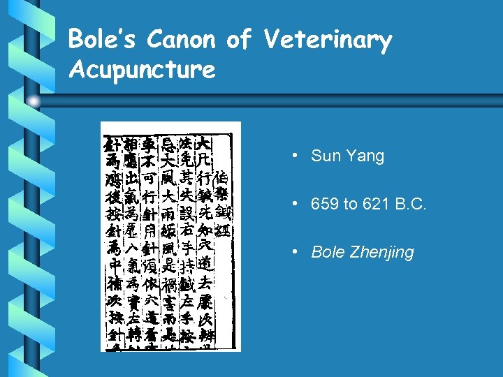 Bole’s Canon of Veterinary Acupuncture • Sun Yang • 659 to 621 B. C.