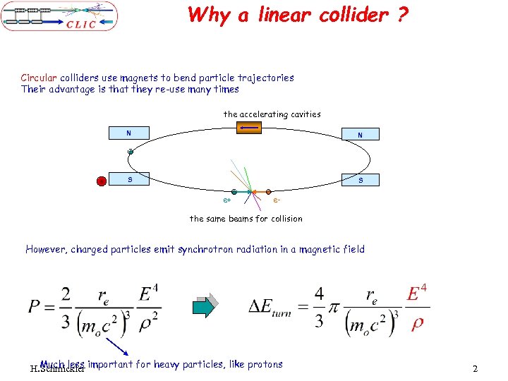 Why a linear collider ? Circular colliders use magnets to bend particle trajectories Their
