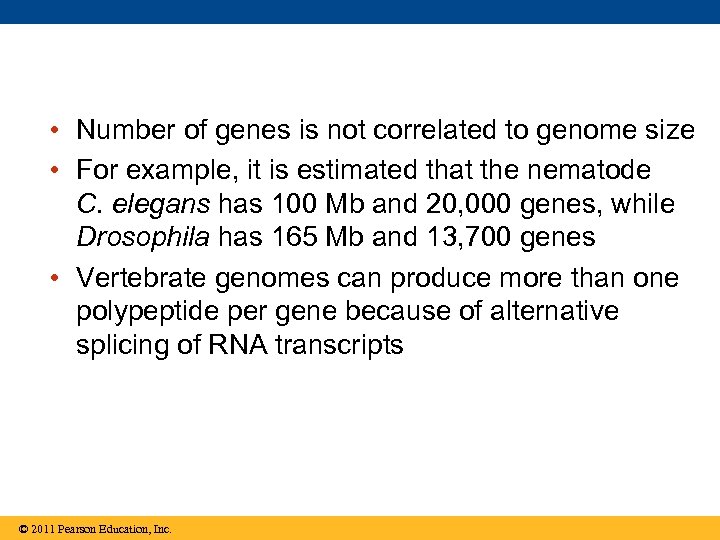  • Number of genes is not correlated to genome size • For example,