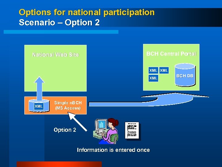 Options for national participation Scenario – Option 2 BCH Central Portal National Web Site