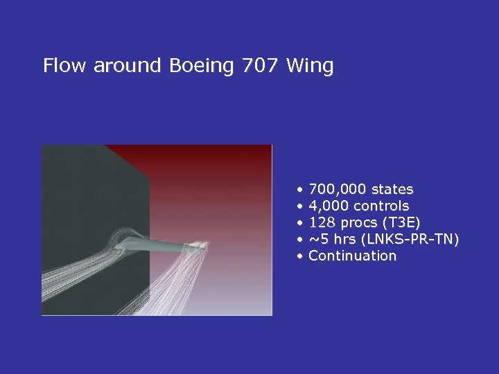 Flow around Boeing 707 Wing • 700, 000 states • 4, 000 controls •