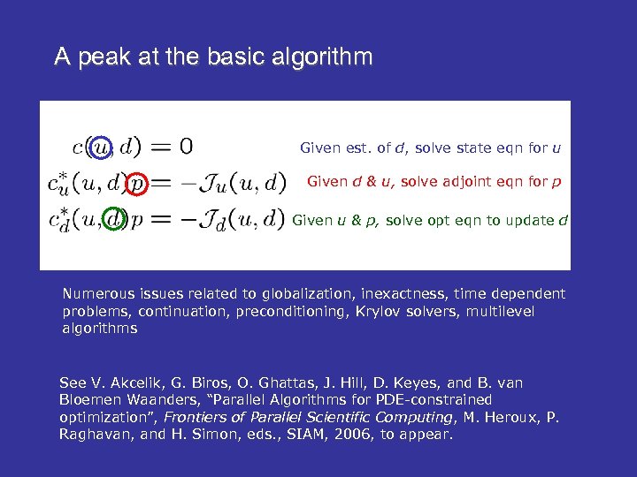 A peak at the basic algorithm Given est. of d, solve state eqn for