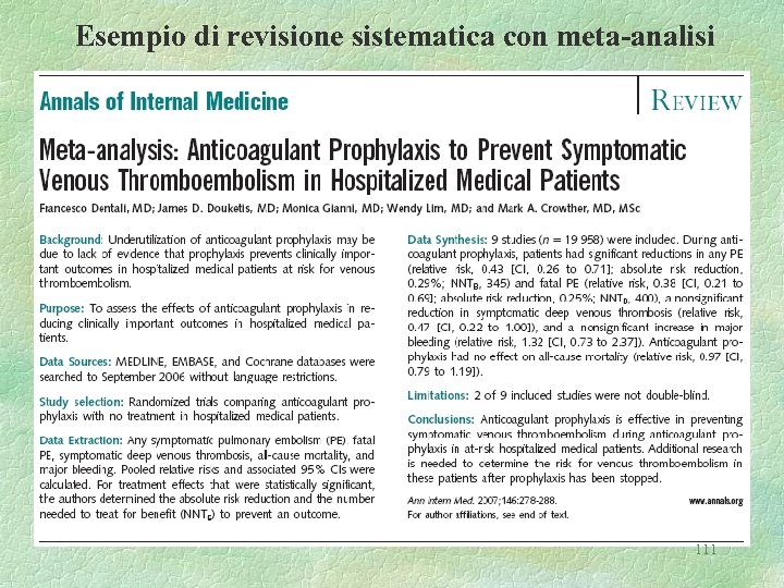 Esempio di revisione sistematica con meta-analisi 111 