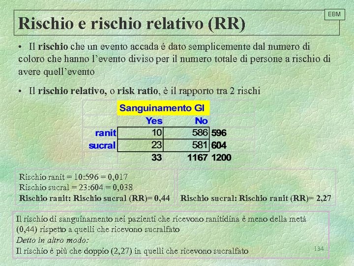 EBM Rischio e rischio relativo (RR) • Il rischio che un evento accada é