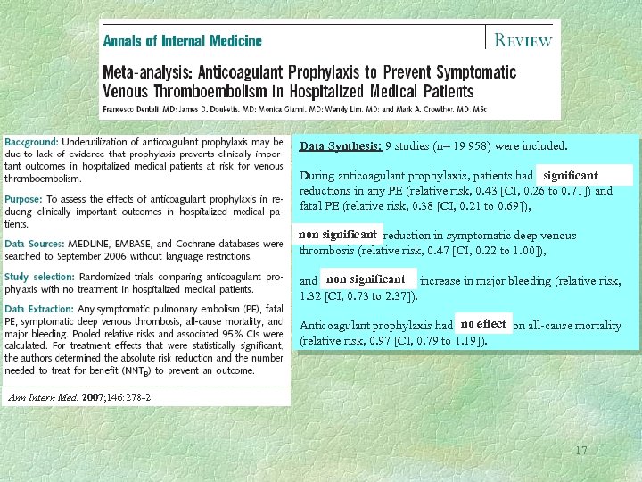 Data Synthesis: 9 studies (n= 19 958) were included. significant During anticoagulant prophylaxis, patients