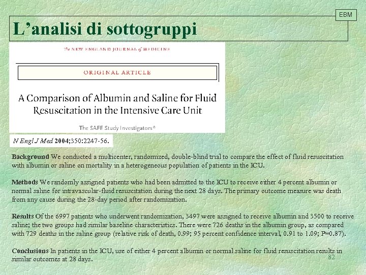 EBM L’analisi di sottogruppi N Engl J Med 2004; 350: 2247 -56. Background We