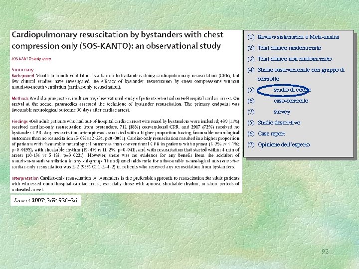 (1) Review sistematica e Meta-analisi (2) Trial clinico randomizzato (3) Trial clinico non randomizzato