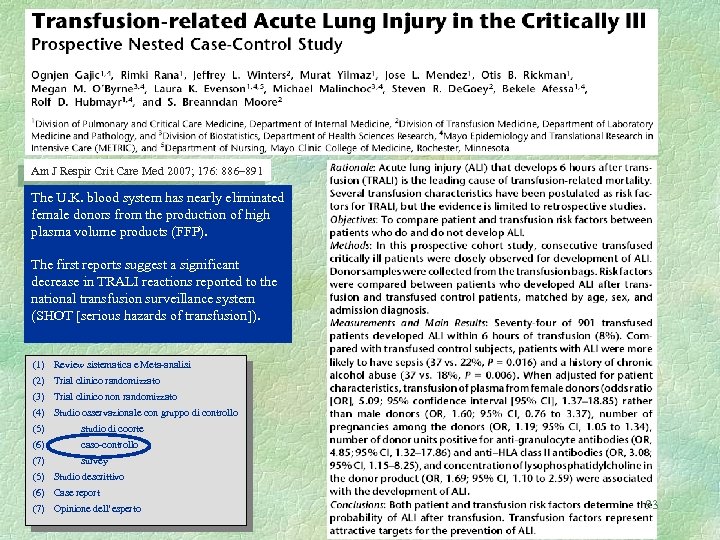 Am J Respir Crit Care Med 2007; 176: 886– 891 The U. K. blood