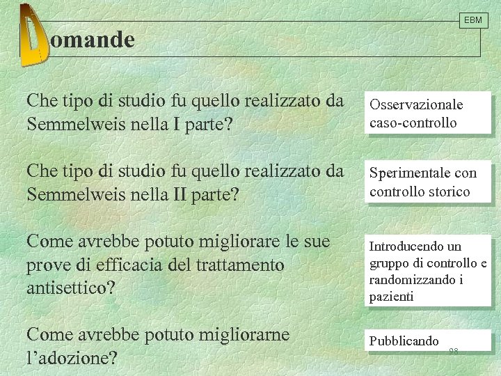 EBM omande Che tipo di studio fu quello realizzato da Semmelweis nella I parte?