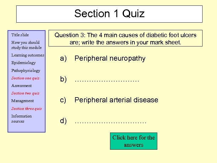 Section 1 Quiz Title slide How you should study this module Learning outcomes Epidemiology