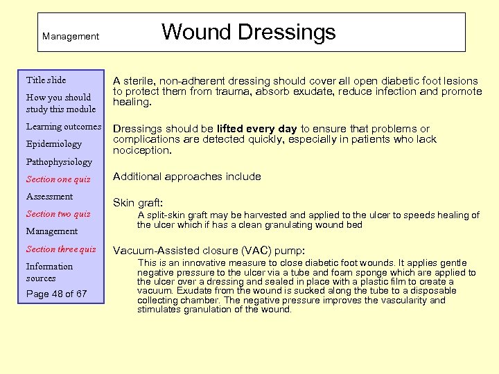 Management Title slide How you should study this module Learning outcomes Epidemiology Wound Dressings