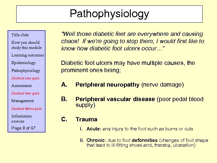 Pathophysiology Title slide How you should study this module “Well those diabetic feet are