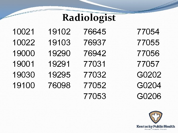 Radiologist 10021 10022 19000 19001 19030 19102 19103 19290 19291 19295 76098 76645 76937