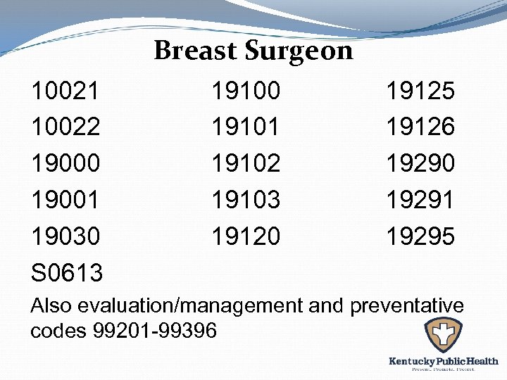 Breast Surgeon 10021 10022 19000 19001 19030 S 0613 19100 19101 19102 19103 19120