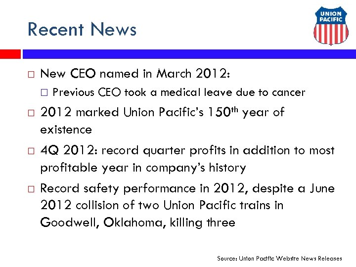 Recent News New CEO named in March 2012: Previous CEO took a medical leave