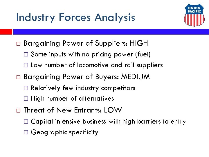 Industry Forces Analysis Bargaining Power of Suppliers: HIGH Bargaining Power of Buyers: MEDIUM Some