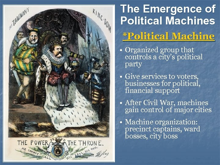 The Emergence of Political Machines *Political Machine • Organized group that controls a city’s