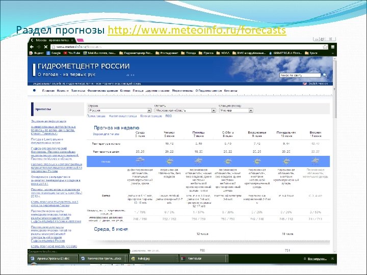 Раздел прогнозы http: //www. meteoinfo. ru/forecasts 