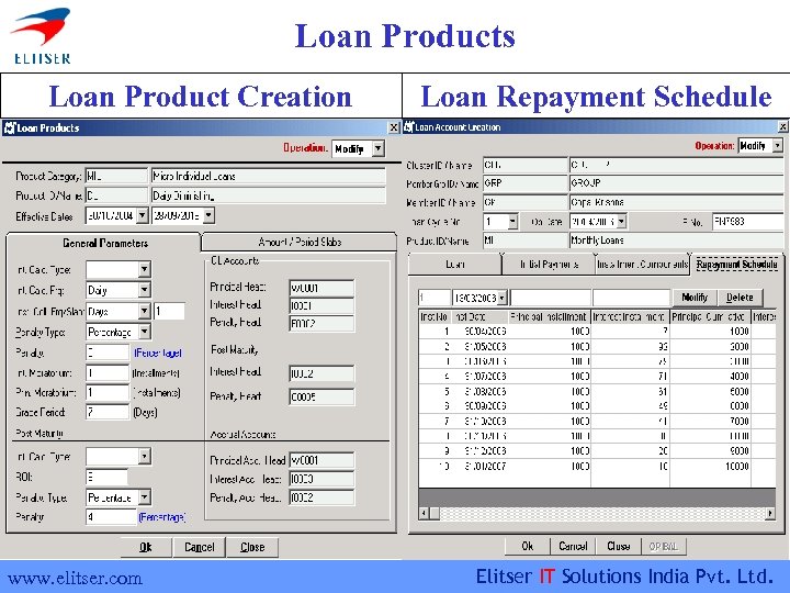 Loan Products Loan Product Creation www. elitser. com Loan Repayment Schedule Elitser IT Solutions