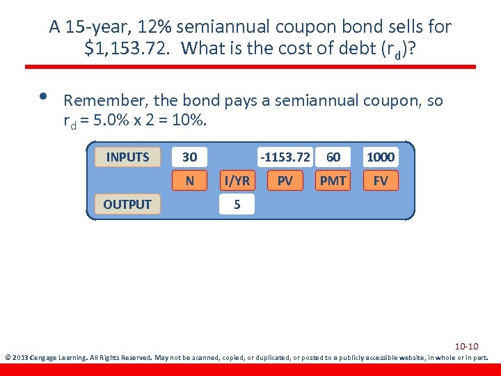 A 15 -year, 12% semiannual coupon bond sells for $1, 153. 72. What is