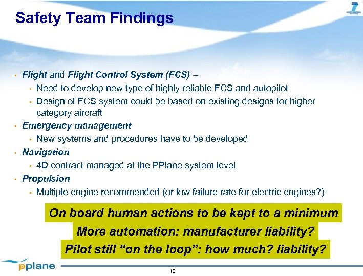 Safety Team Findings • • Flight and Flight Control System (FCS) – • Need